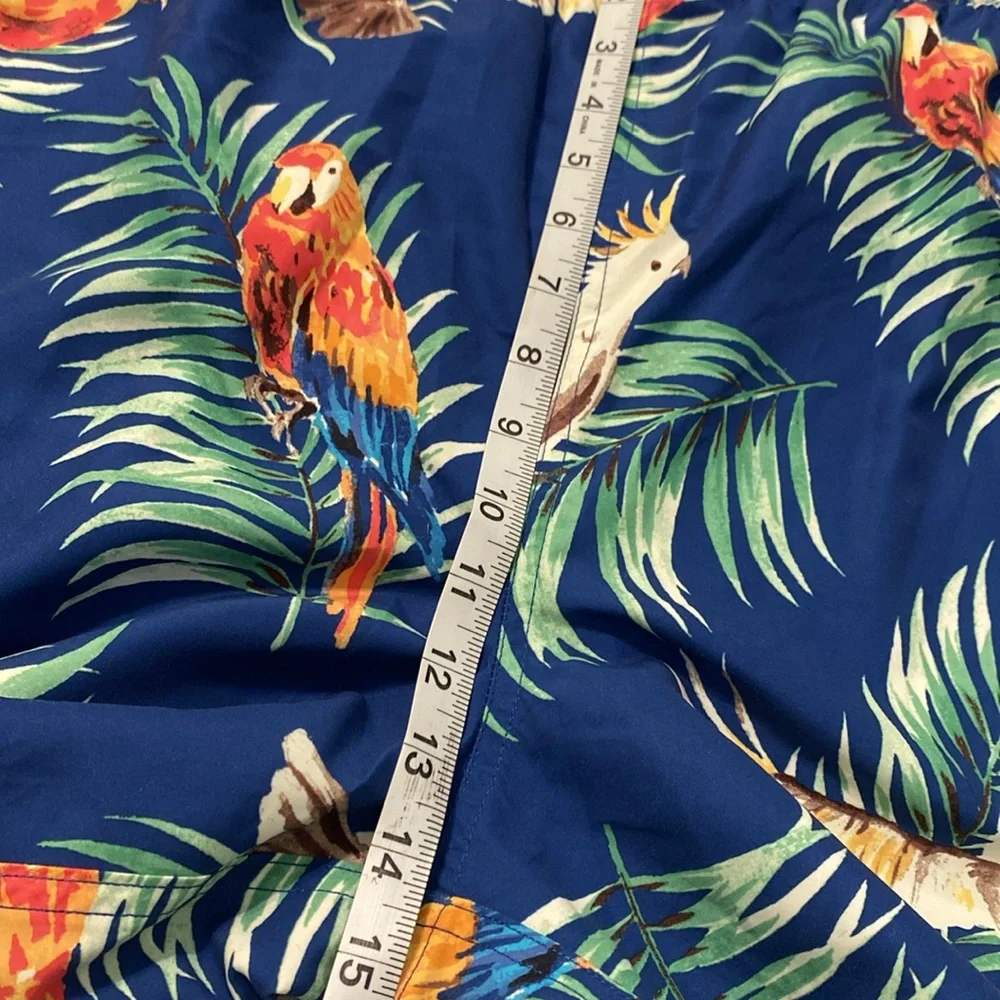 Caribbean Swim Trunks Mens 1XB Blue Tropical‎ Parrot Print Beach Cruise Pool NWT